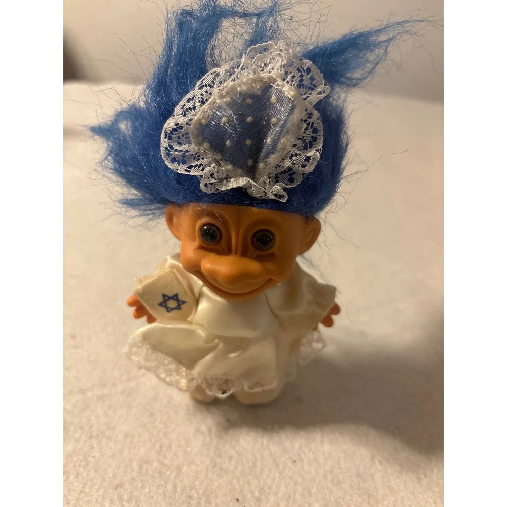 Russ Troll Doll Blue Hair Star of David Dress Religious Collectible